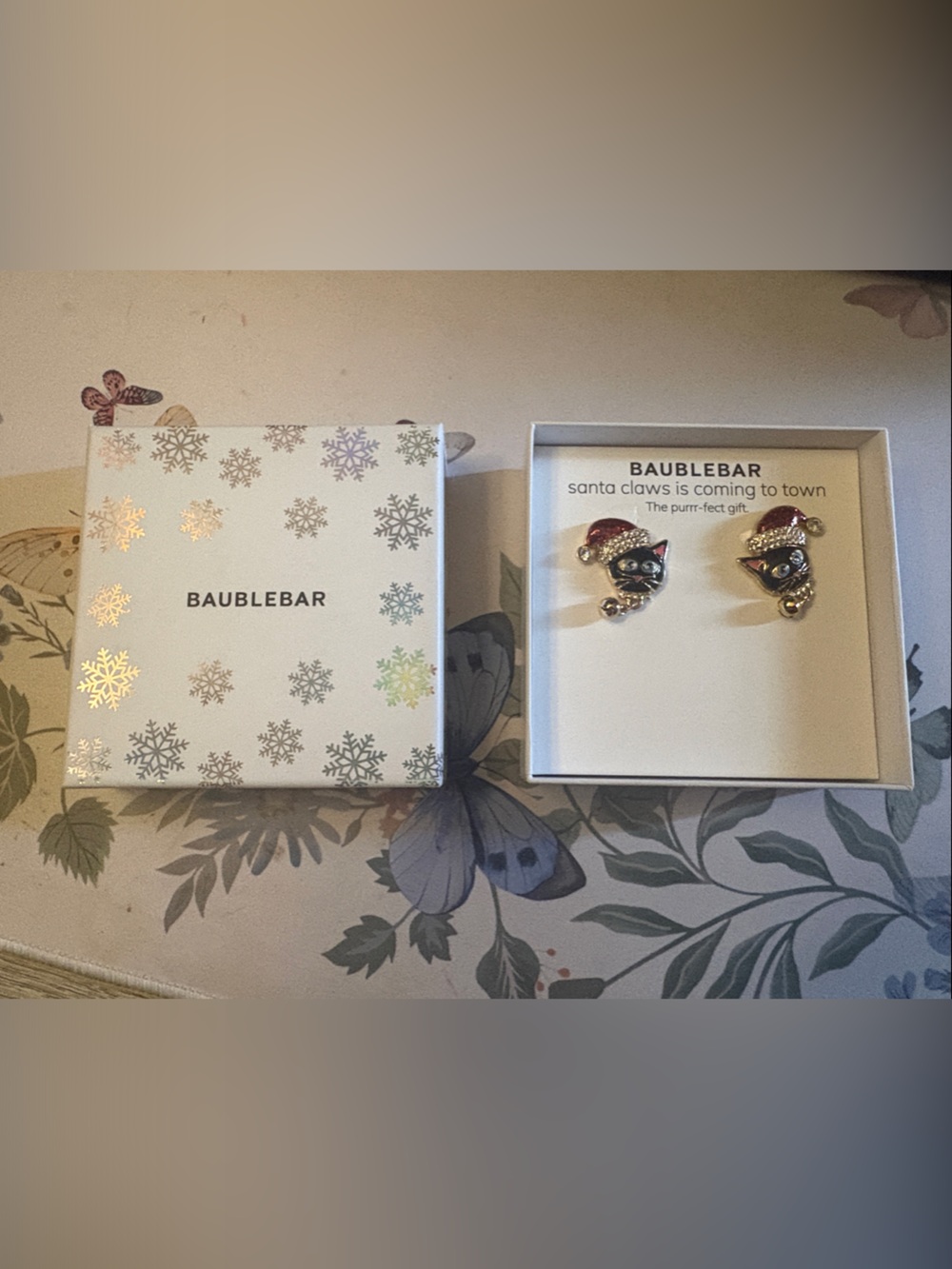 BaubleBar Black, Red and Gold Cat Santa Stud Earrings - BaubleBar